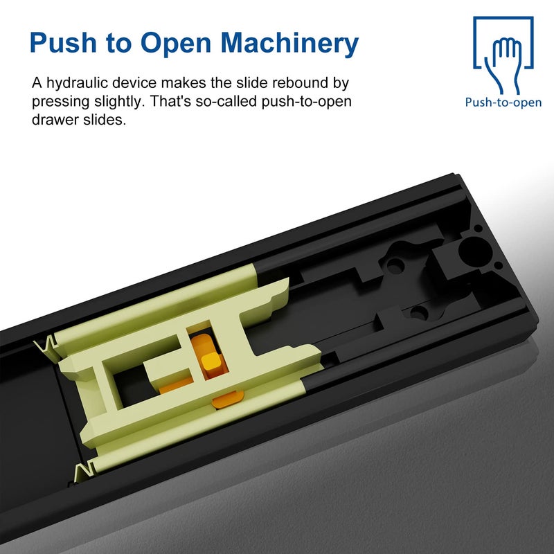 VADANIA 24" Push to Open Drawer Slide, #VF1245, 3-Fold Full Extension, Heavy Duty 100lb Load Capacity, Especially for Handleless Cabinet & Drawer, Ball Bearing, Side Mount, Black, 1-Pair - Image 3